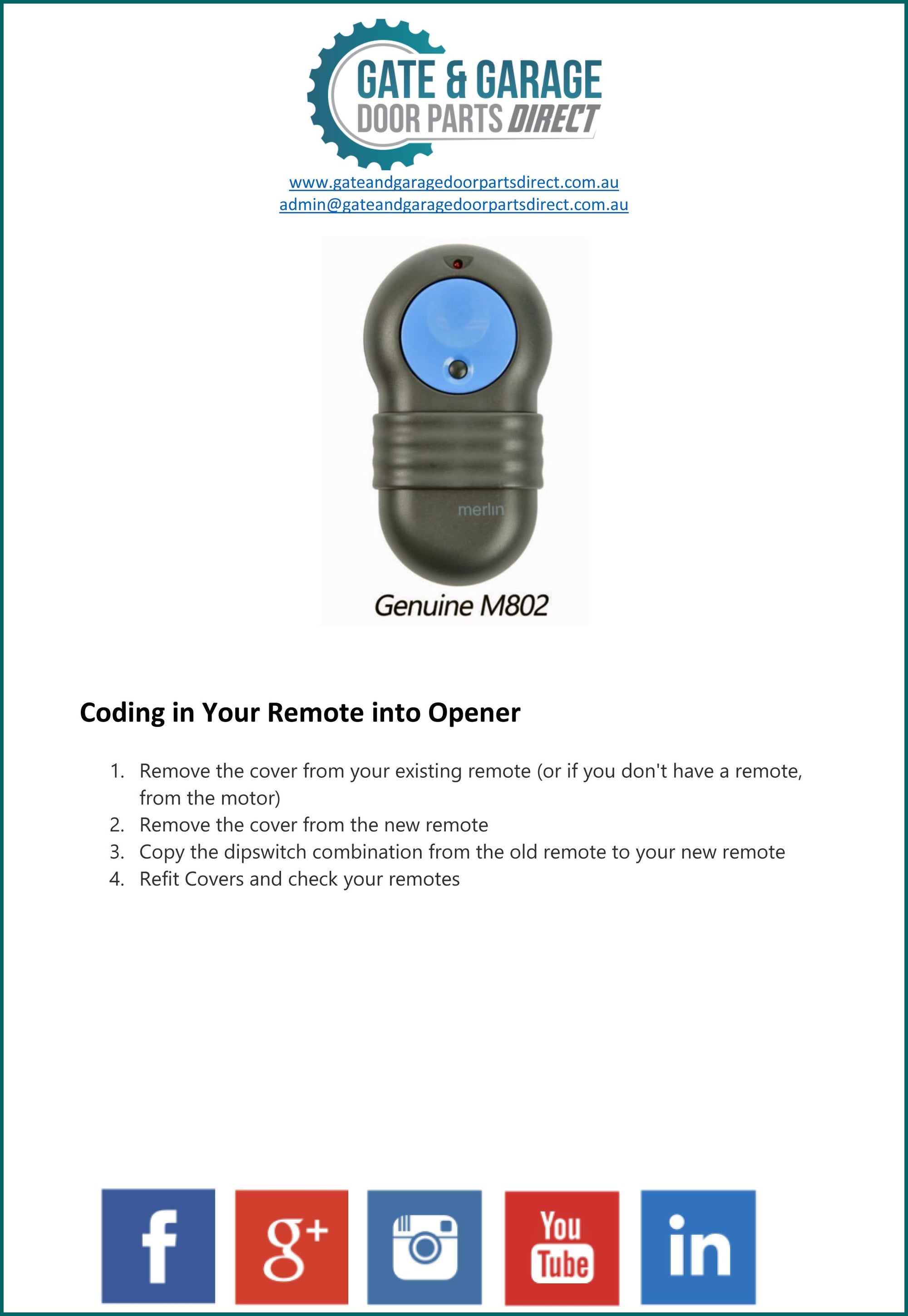 Merlin M802 Remote Coding Instruction