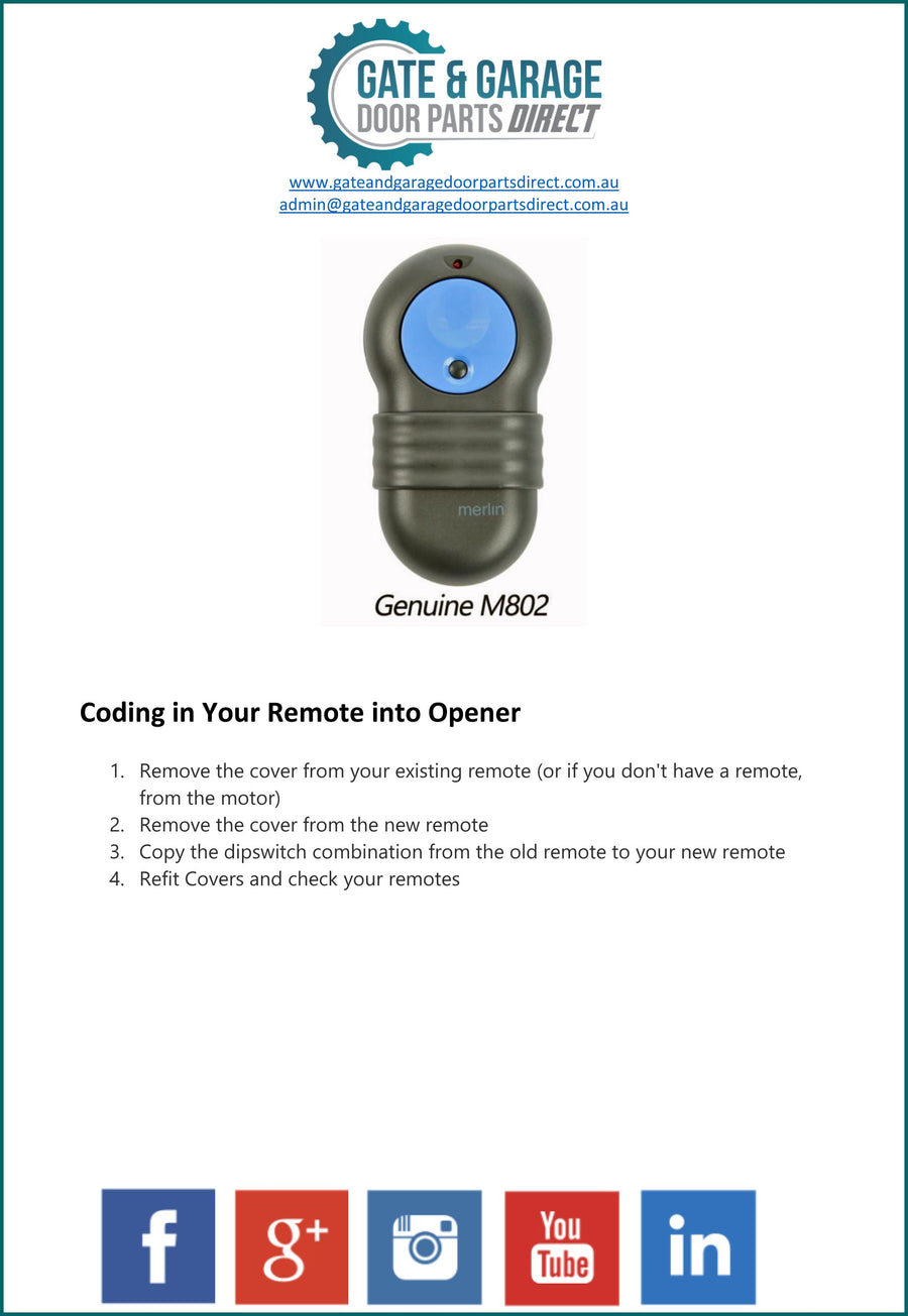 Merlin M802 Remote Coding Instruction