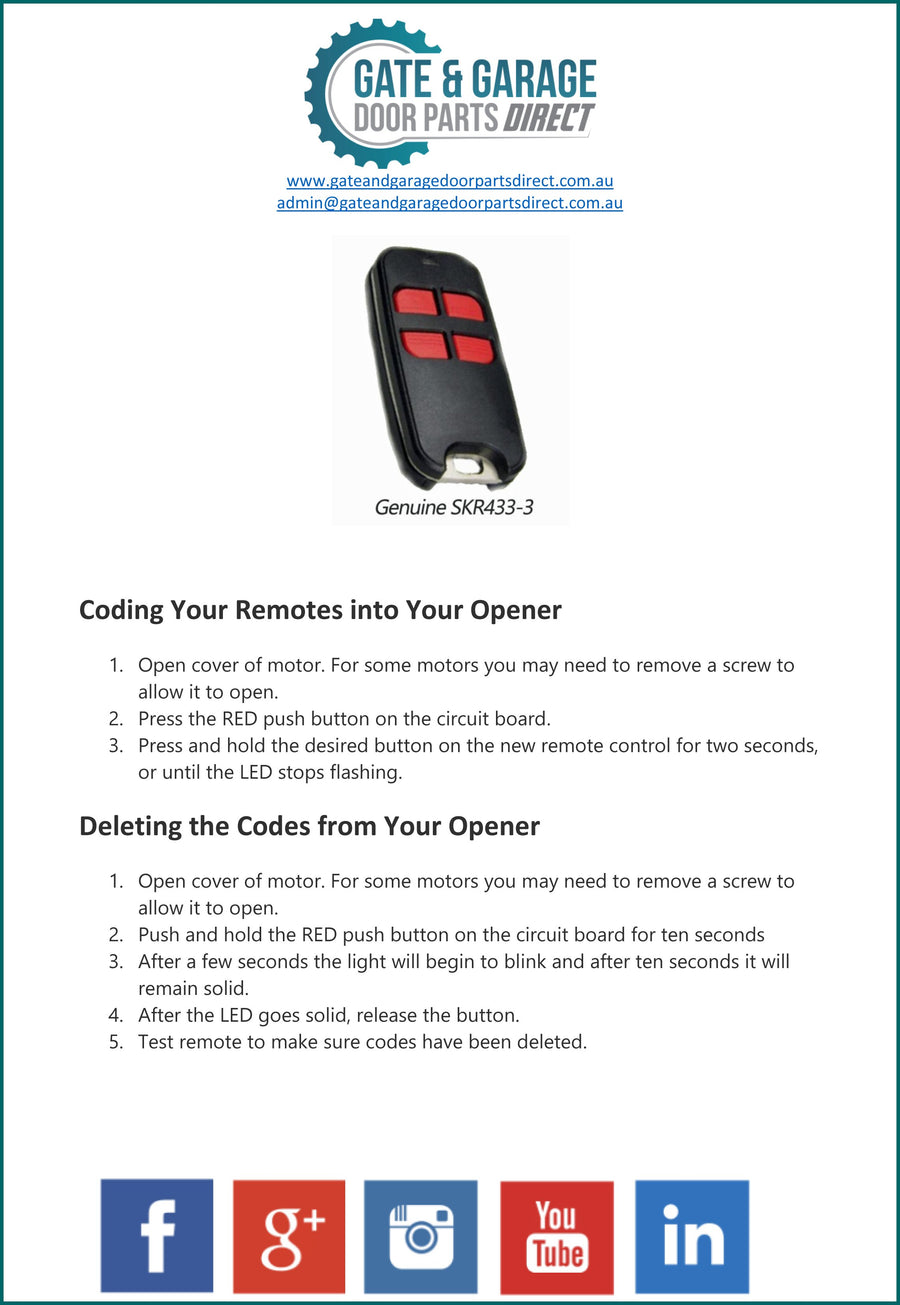 Seip SKR 433-3 Remote Coding Instruction