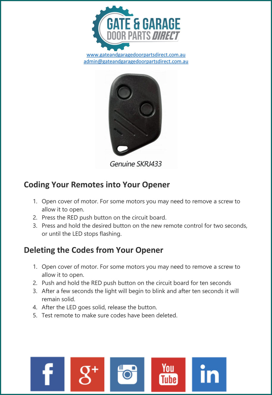 Seip SKRJ 433 Remote Coding Instruction