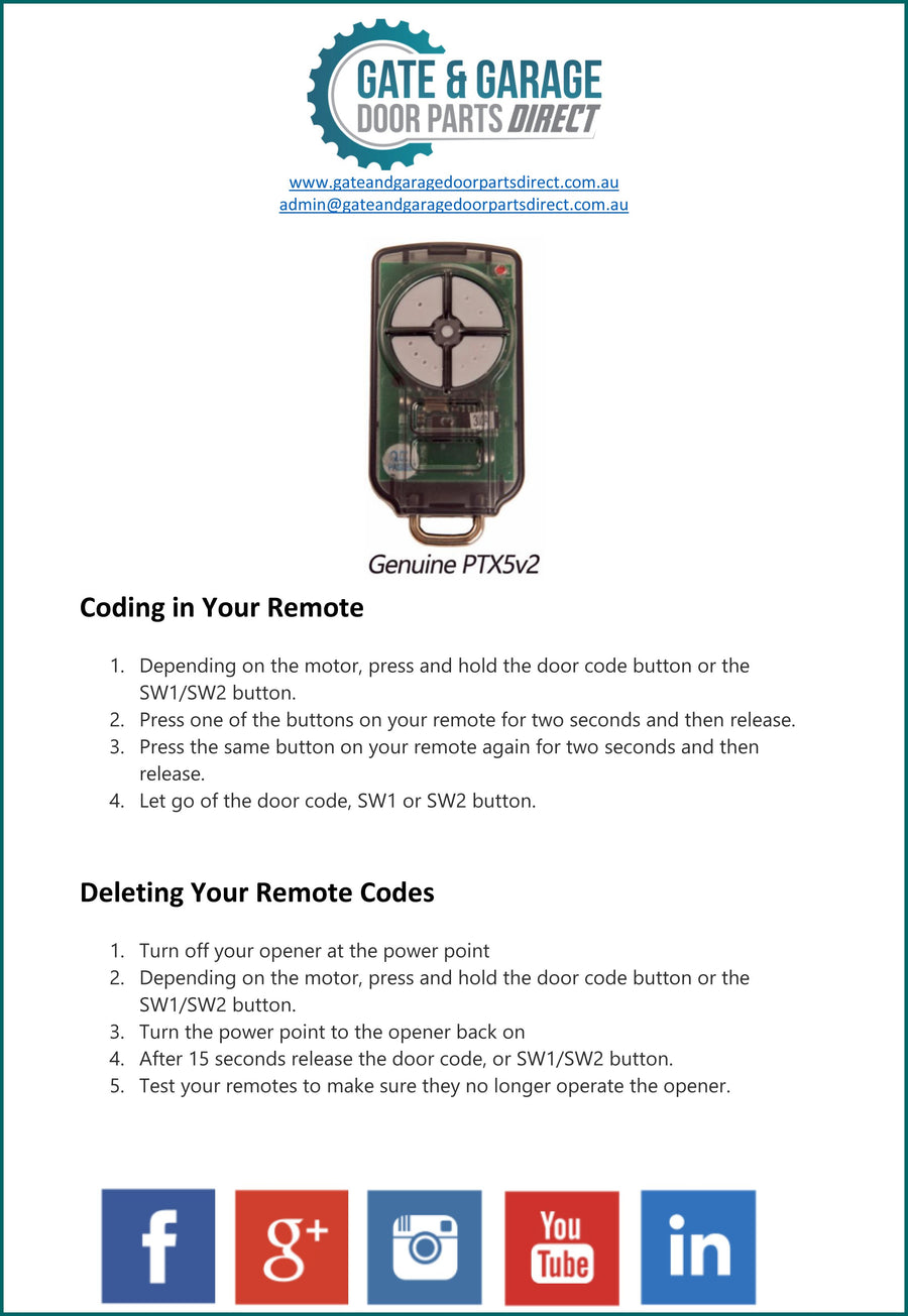 ATA PTX5v2 Remote Coding Instruction