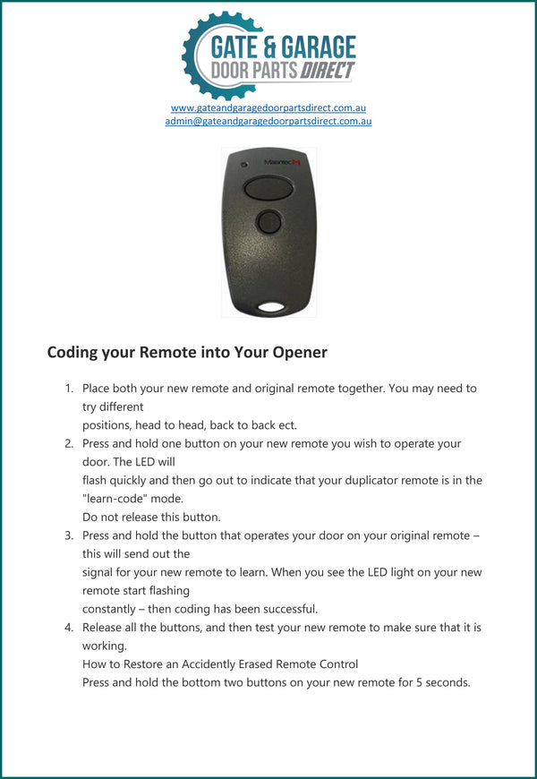 Marantec Remote Control Programming Marantec Remote Coding Instruction - AGG Doors