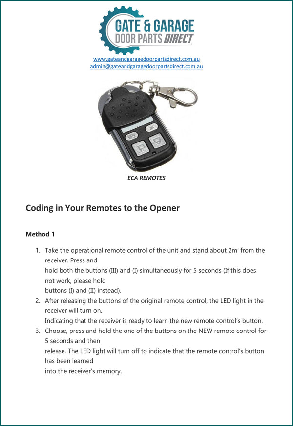 ECA Remote Coding Instruction - AGG Doors