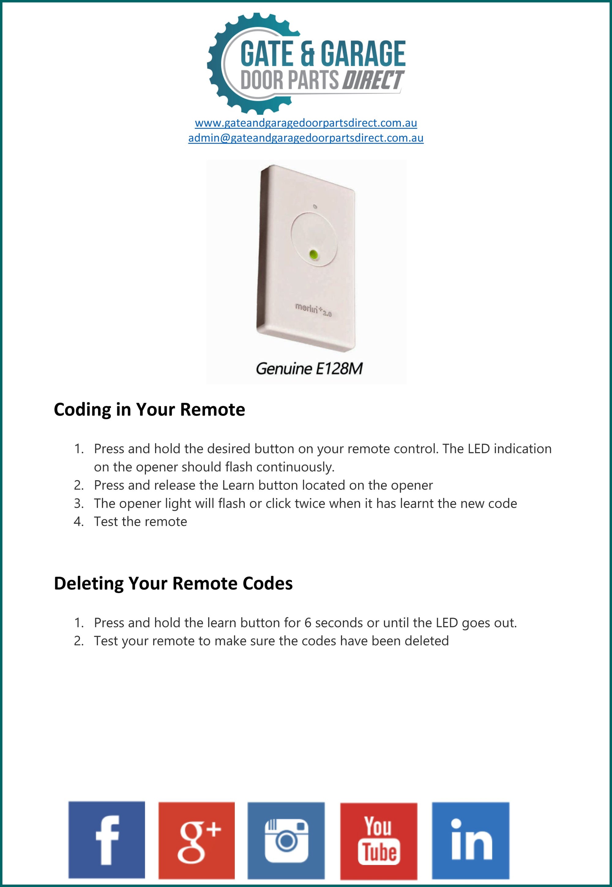 Merlin E128M Remote Coding Instruction