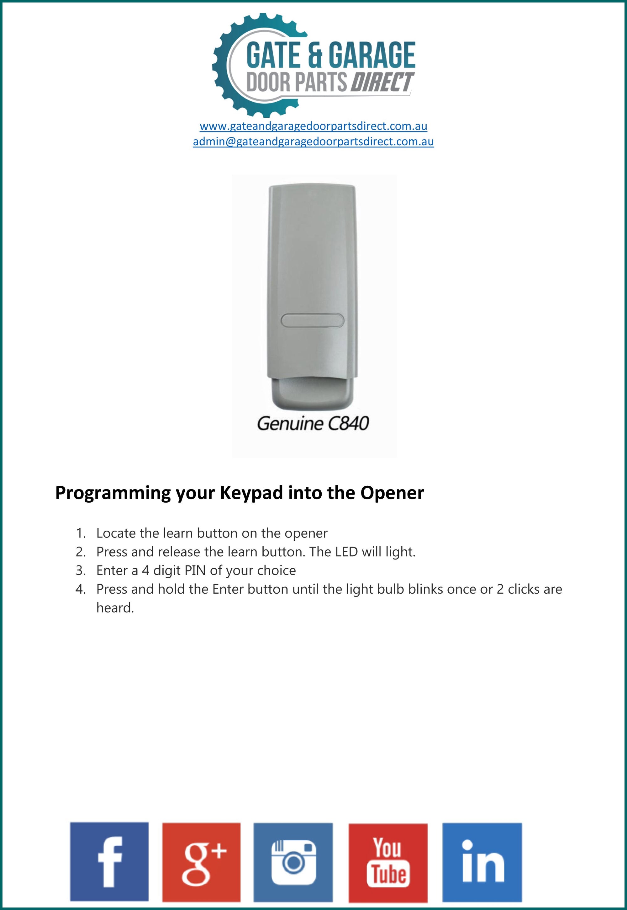 Merlin C840 Remote Control Instruction