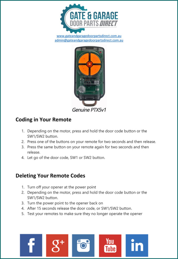 ATA PTX5 Remote Coding Instruction - AGG Doors
