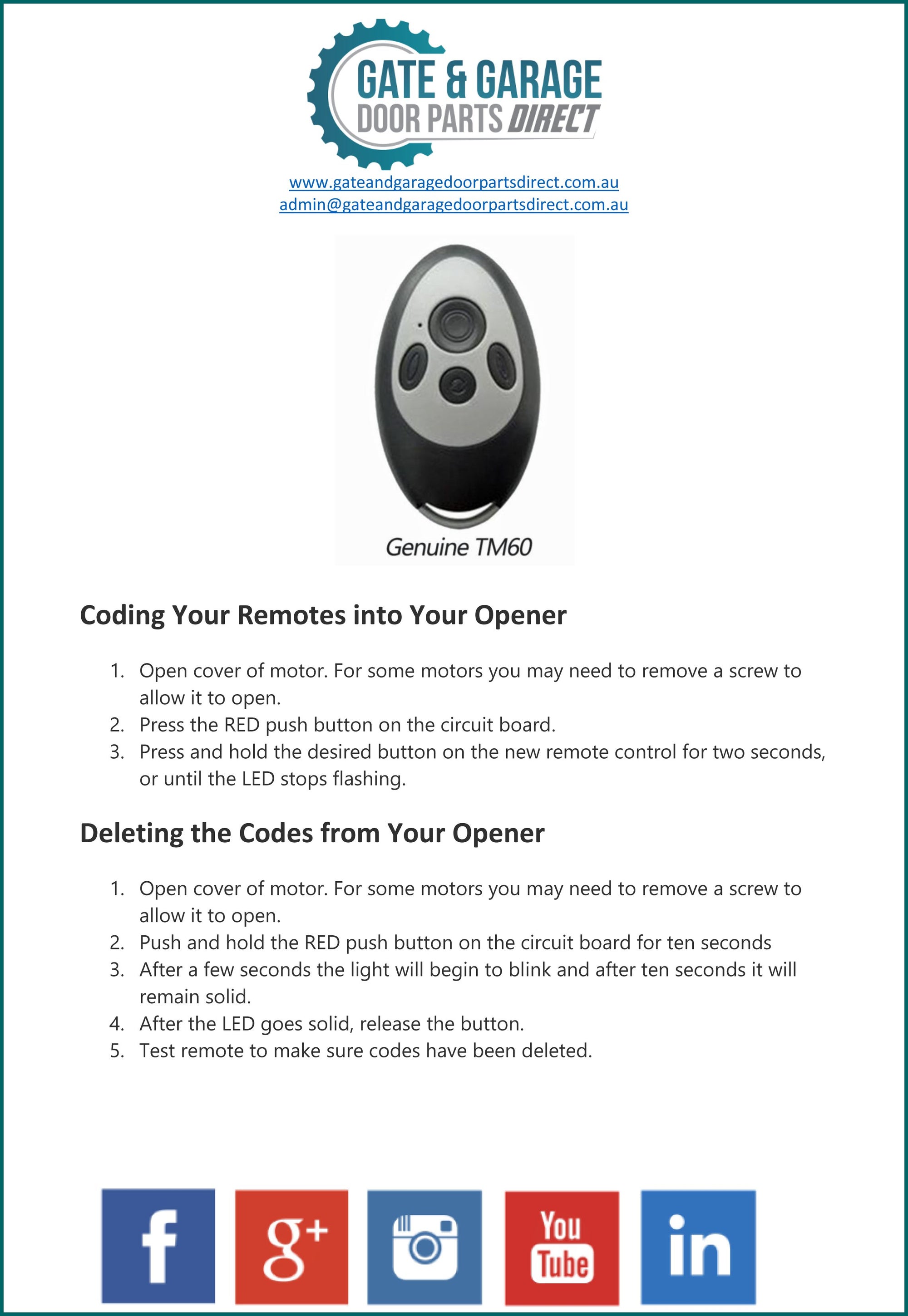 Seip TM 60 Remote Coding Instruction