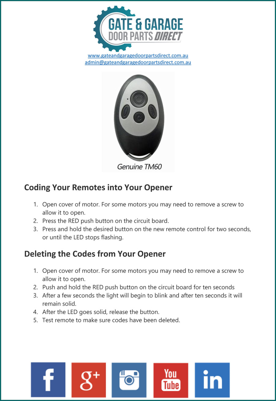 Seip TM 60 Remote Coding Instruction
