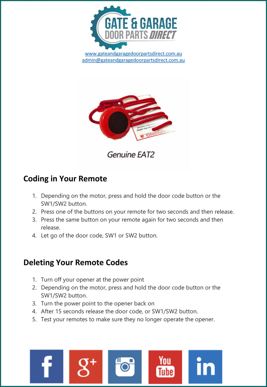 ATA EAT2 Remote Coding Instruction